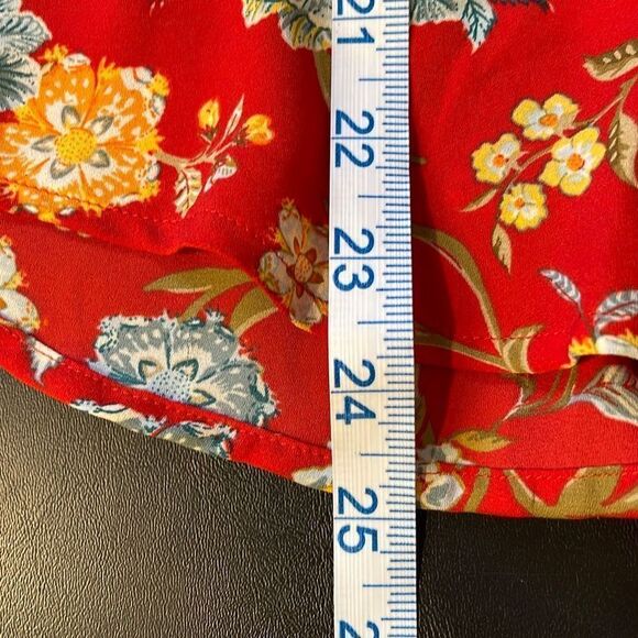 Loft Women's Button Down Blouse Long Sleeve Floral Collared Top Red‎ Size XS - Picture 9 of 9
